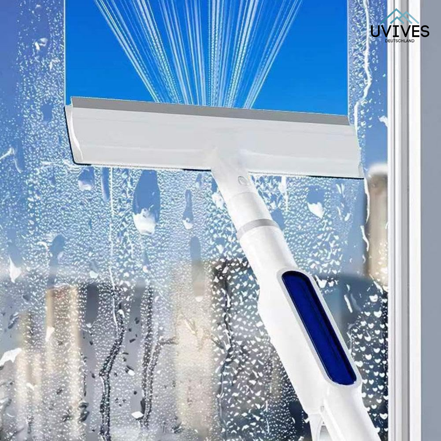 ShineSweep – Streak-Free Glass Cleaner – Dual Blade & Spray – Telescopic Handle