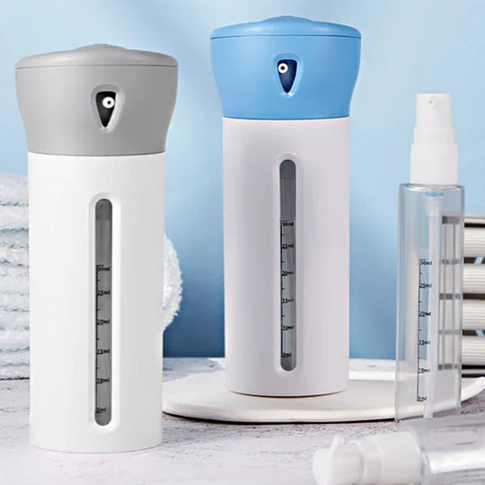 JetSetGo – 4-in-1 Dispenser Bottle for Stress-Free Travel!
