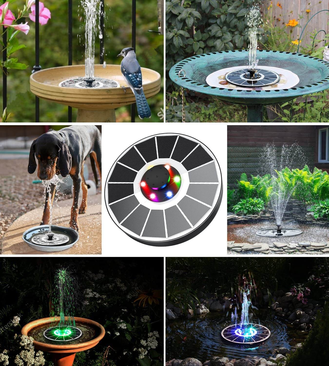 WaterGlow – Solar Fountain with LED & 4 Water Jet Patterns!