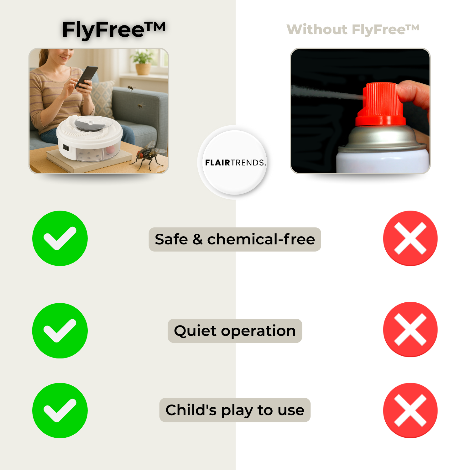 FlyFree – Silent & Chemical-Free Fly Trap