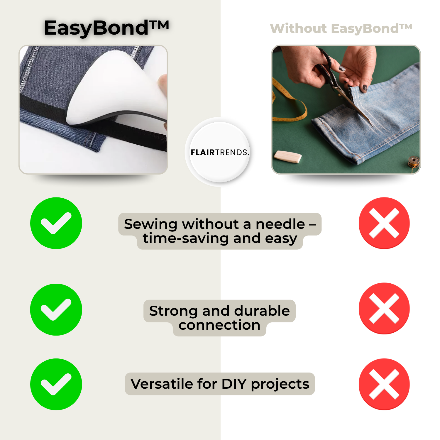 1+1 FREE | EasyHem – Hem Your Pants in Seconds Without Needle or Thread!
