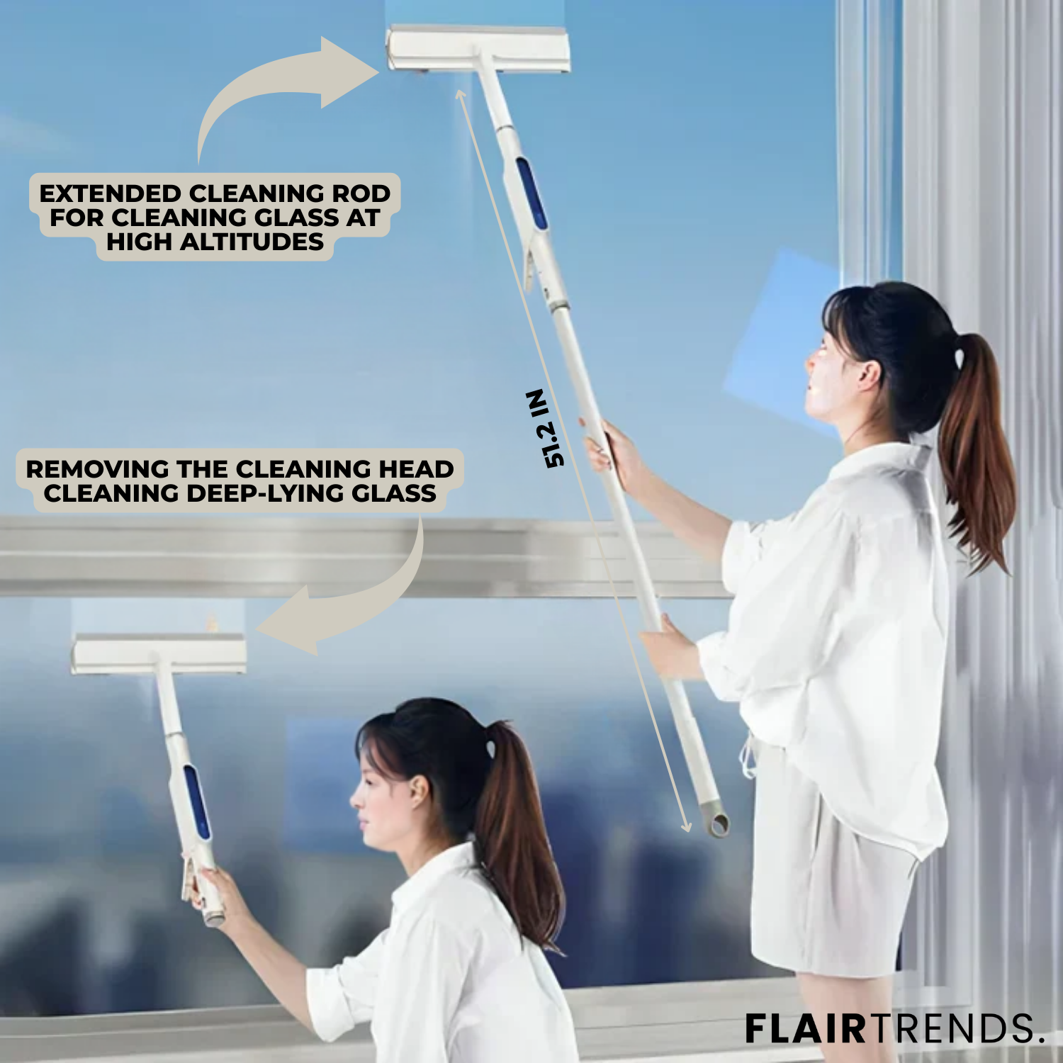 ShineSweep – Streak-Free Glass Cleaner – Dual Blade & Spray – Telescopic Handle
