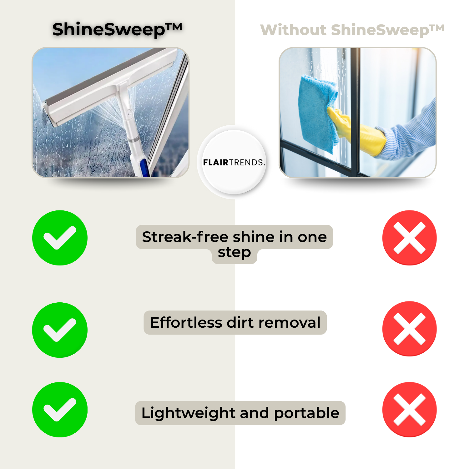 ShineSweep – Streak-Free Glass Cleaner – Dual Blade & Spray – Telescopic Handle
