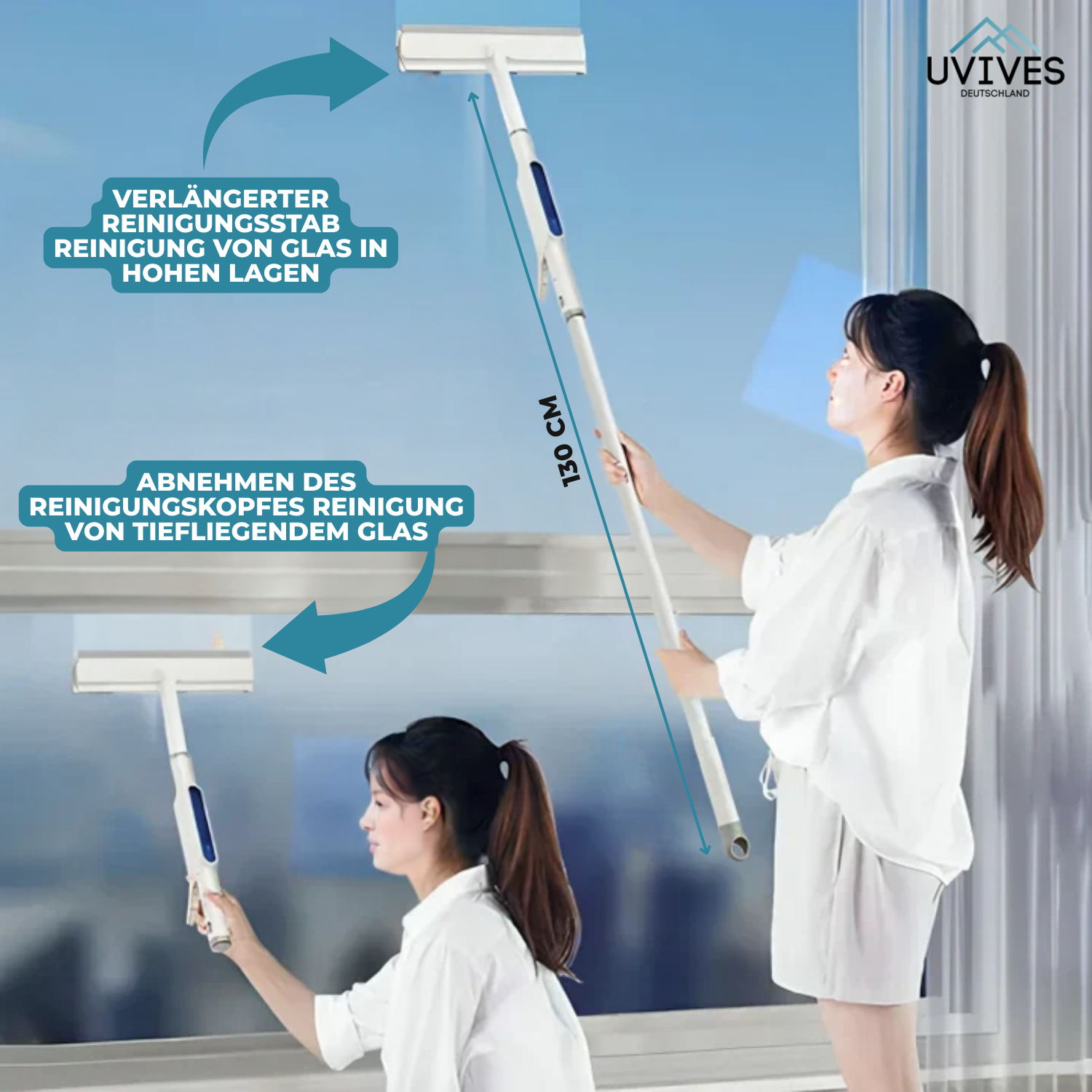 ShineSweep – Streak-Free Glass Cleaner – Dual Blade & Spray – Telescopic Handle